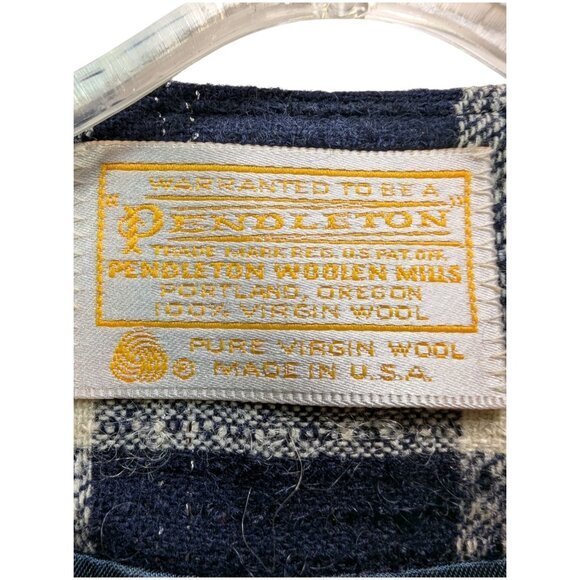 VTG Pendleton Women's Plaid 100% Virgin Wool Blazer Jacket Size 12 Navy & Cream - Picture 2 of 11